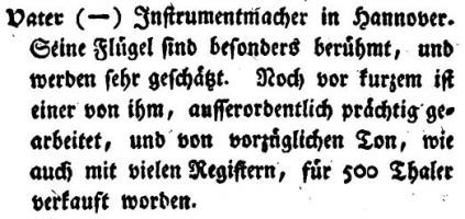 "Musikalischer Almanach für Deutschland auf das Jahr 1782", Nikolaus Forkel. Aus dem Kapitel: "Verzeichnis der besten Instrumentenmacher in Deutschland"