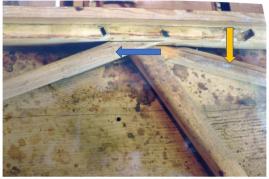 Bearbeitungsspuren auf dem Abbundrasten und neue Strebe