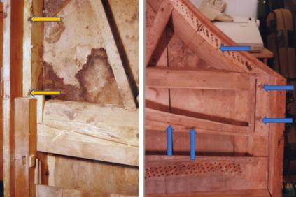 Weitere Spuren von Rippen aus Bauphase 1 im Bass- und im Diskantbereich