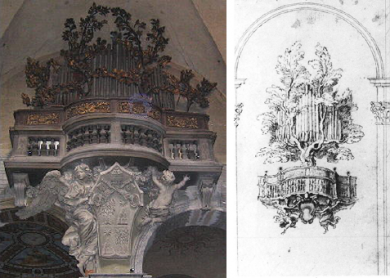 Roma, Santa Maria del Populo, Ansicht und Entwurfszeichnung