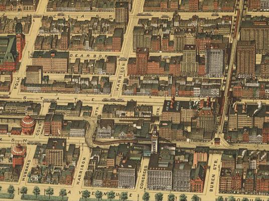 Excerpt from a bird's-eye view map of Chicago (1898), Washington Library of Congress