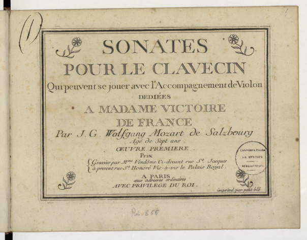 (Titel des Erstdrucks von W. A. Mozarts opus 1, die Sonate für Cembalo mit Begleitung einer Violine KV 6)